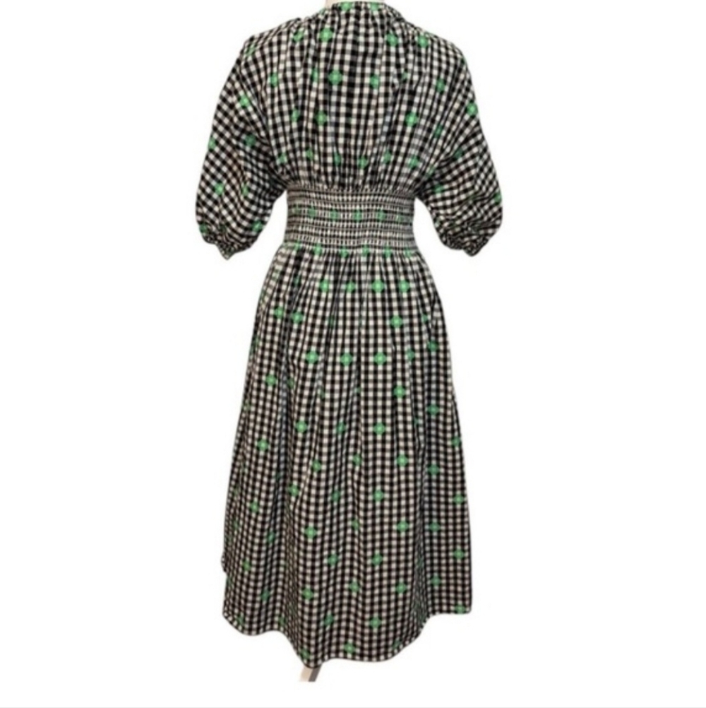 Kate Spade Voile Black and White Checkered Full Dress with Green Accents - Picture 2 of 8